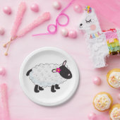 Zwarte schaap met witte wol papieren bordje (Feest)