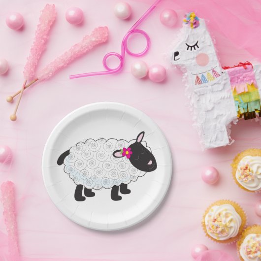 Zwarte schaap met witte wol papieren bordje (Feest)