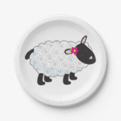 Zwarte schaap met witte wol papieren bordje (Voorkant)