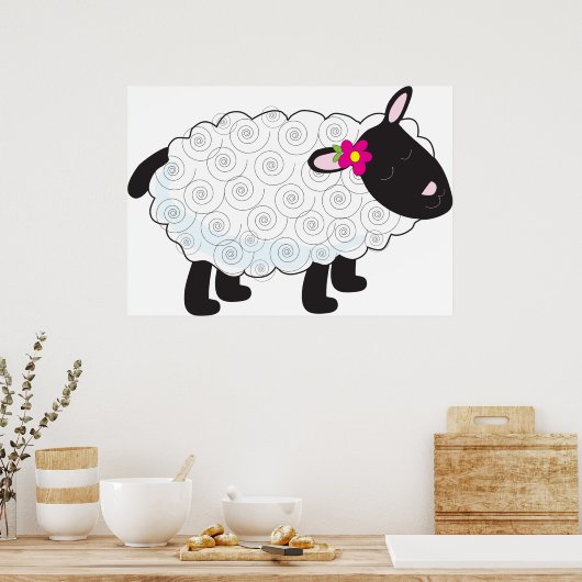 Zwarte schaap met witte wol poster (Keuken)