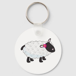 Zwarte schaap met witte wol sleutelhanger