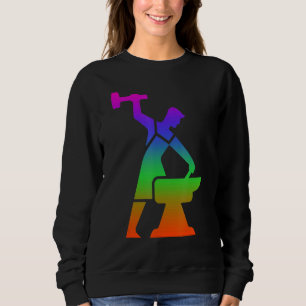 Zwarte schaduwen in regenboogkleuren trui