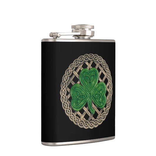 Zwarte schamrock op Keltische knots Flask Heupfles (Rechts)