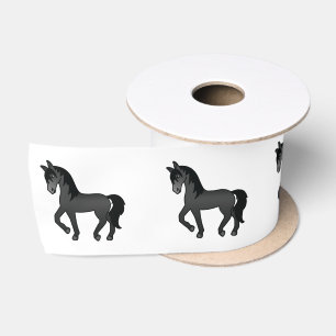 Zwarte Schattige Cartoon Dravende Paarden Lint