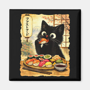 Zwarte schattige kat die sushi kawaii Japans eten Magneet