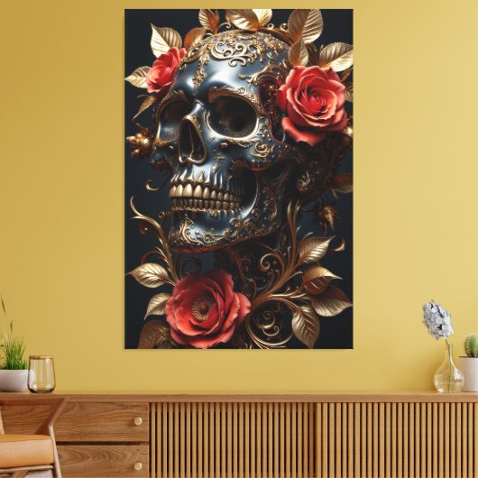 Zwarte schedel canvas afdruk (Insitu (Woonkamer))