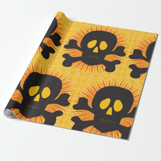 Zwarte schedel en kruisbeenderen cadeaupapier (Uitgerold)