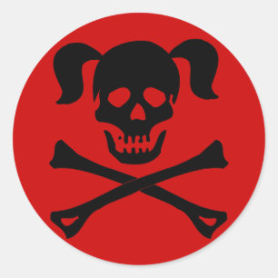 Zwarte schedel en kruisbeenderen met vleugels ronde sticker