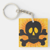 Zwarte schedel en kruisbeenderen sleutelhanger (Voorkant)