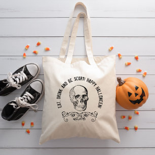 Zwarte Schedel Gepersonaliseerde Halloween Party Tote Bag