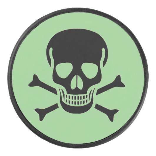 Zwarte Schedel groene hockey puck (Voorkant)