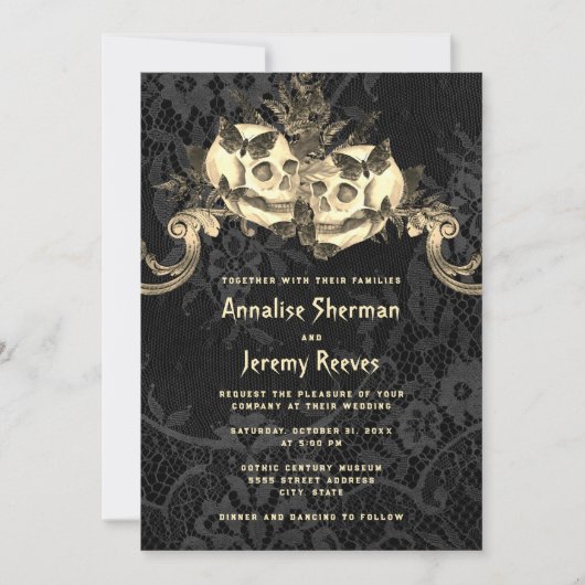 Zwarte schedel Halloween bruiloft Kaart (Voorkant)