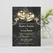 Zwarte schedel Halloween bruiloft Kaart (Staand voorkant)