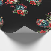 Zwarte schedel Ornament kerst inpakpapier (Hoek)