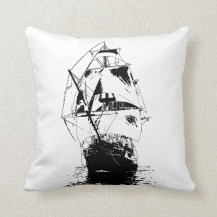 Zwarte Scheepsilhouet Kussen