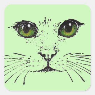 Zwarte schets van Cat Face Intense Green Eyes Vierkante Sticker