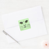 Zwarte schets van Cat Face Intense Green Eyes Vierkante Sticker (Envelop)