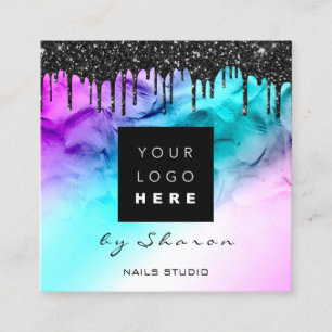 Zwarte schijven 6 Punks QRCodeLogo Hair Nail Roze Vierkante Visitekaartje