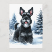 Zwarte Schnauzer Winter Waterverf Art Briefkaart (Voorkant)