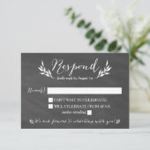 Zwarte schoolbord bloem bruiloft RSVP kaart (Staand voorkant)