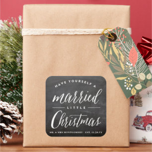 Zwarte schoolbord Getrouwd Kleine Kerst Vakantie Vierkante Sticker
