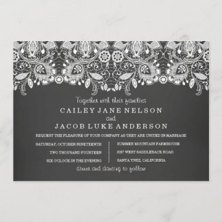 Zwarte schoolbord & kant bruiloft uitnodiging
