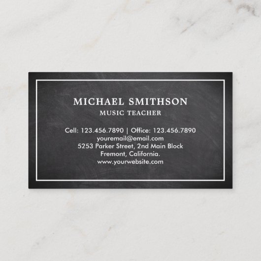 Zwarte schoolbord Witte saxofoon muziekleraar Visitekaartje (Achterkant)