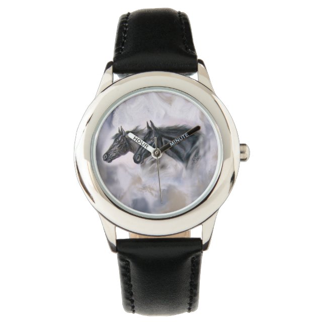Zwarte schoonheden paardenhoofden horloge (Voorkant)