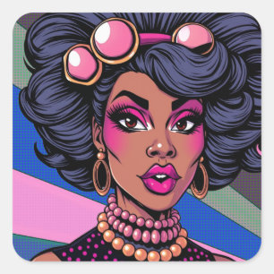 Zwarte Schoonheid Drag Queen Pop Art Vierkante Sticker