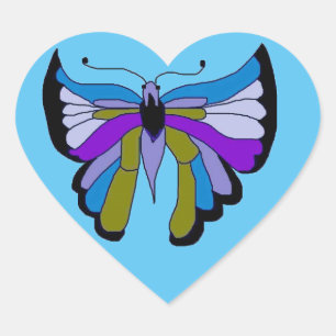 Zwarte Schoonheid Vlinder in Blauw Hart Sticker