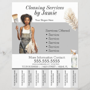 Zwarte schoonmaakservice Business Tear Off Flyer