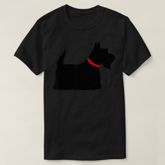 Zwarte Schotse terriër met rode kraag Scottie hond T-shirt (Design voorkant)