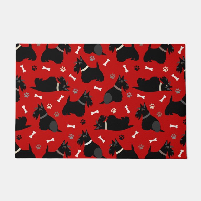 Zwarte Schotse terrier Paws en Botten Deurmat (Voorkant)