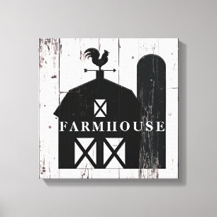 Zwarte Schuur Witte Houten Rustieke Boerderij Muur Canvas Afdruk