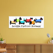 Zwarte Scottie Dogs Mode Runway Turquoise Art Canvas Afdruk (Insitu (Woonkamer))