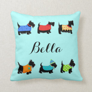 Zwarte Scottie Dogs Name Persoonlijk Turquoise Kussen