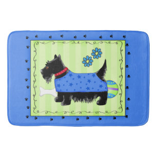 Zwarte Scottie Terrier Blue en Lime Green Badmat