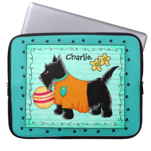Zwarte Scottie Terrier Dog Name Persoonlijk Blauwg Laptop Sleeve