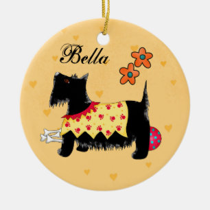 Zwarte Scottie Terrier Dog Name Persoonlijk Geel Keramisch Ornament