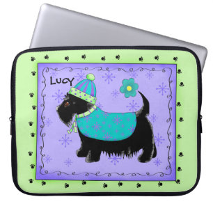 Zwarte Scottie Terrier Dog Name Persoonlijk Groen Laptop Sleeve