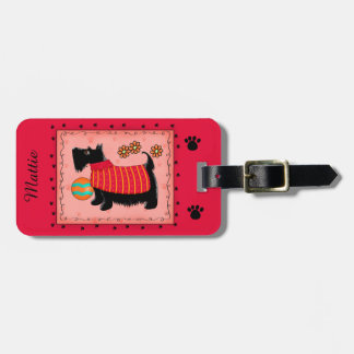 Zwarte Scottie Terrier Dog Name Persoonlijk Rood Bagagelabel
