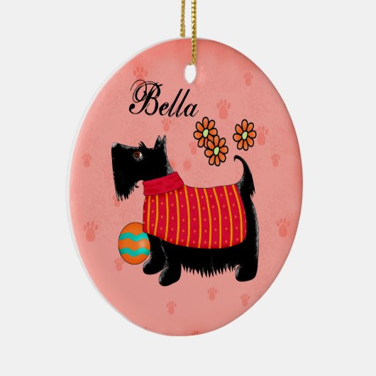 Zwarte Scottie Terrier Dog Name Persoonlijk Rood Keramisch Ornament (Rechts)