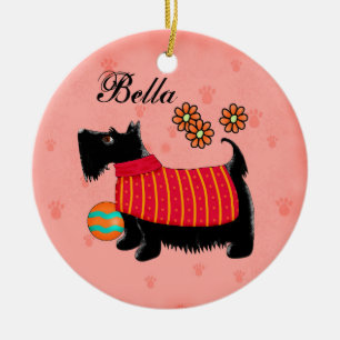 Zwarte Scottie Terrier Dog Name Persoonlijk Rood Keramisch Ornament