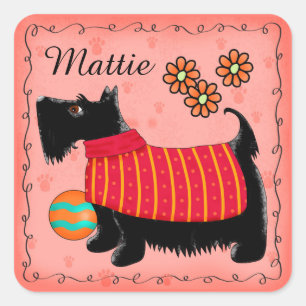Zwarte Scottie Terrier Dog Name Persoonlijk Rood Vierkante Sticker