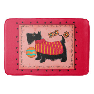 Zwarte Scottie Terrier Dog Red Coral Decorative Badmat