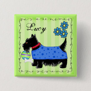 Zwarte Scottie Terrier Hond Gepersonaliseerde Naam Vierkante Button 5,1 Cm
