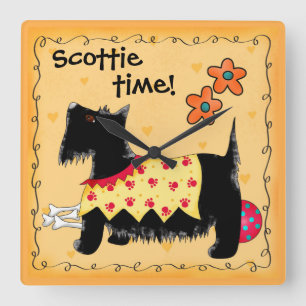 Zwarte Scottie Time Terrier Dog Personalized Yello Vierkante Klok