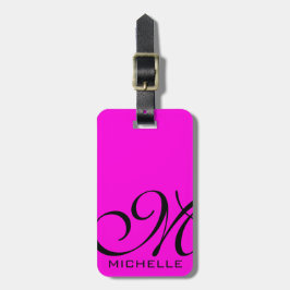 Zwarte Script Monogram Roze Bagagelabel