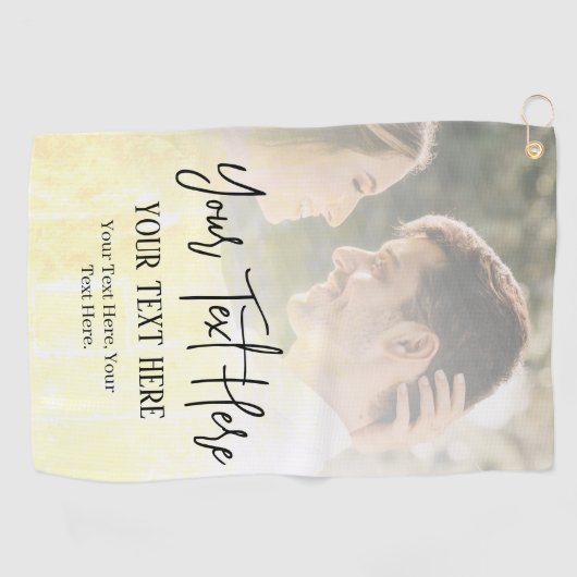 Zwarte Script-tekst met foto Golfhanddoek (Horizontaal)