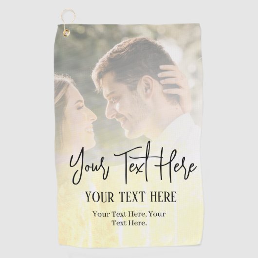 Zwarte Script-tekst met  foto Golfhanddoek (Voorkant)